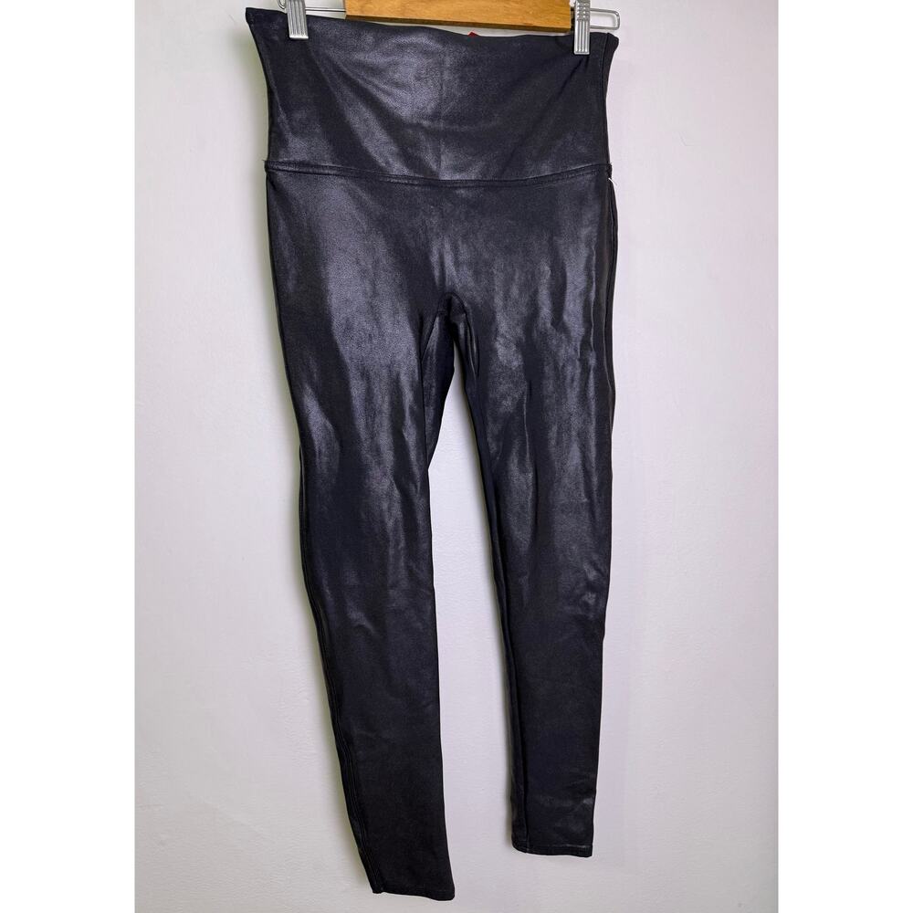 SPANX Faux Leather Look Leggings Black High Rise Pull On XL - Picture 2 of 5